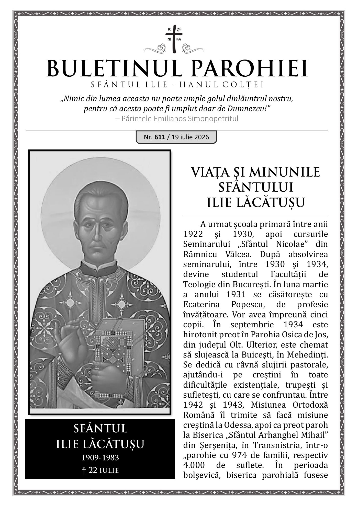 Pagina întâi a numărului 611